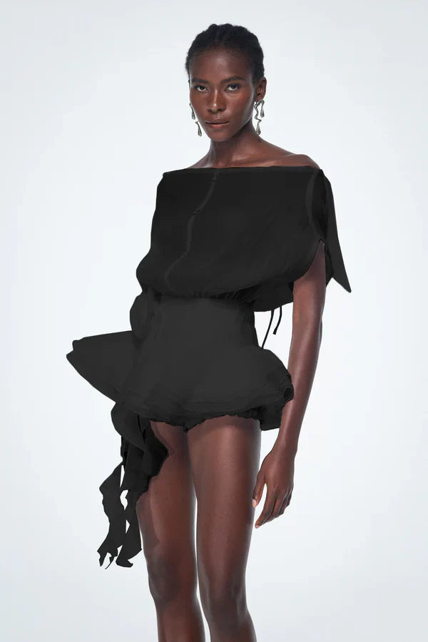 Brixton | Women's Off-Shoulder Ruffle Flower Mini Cocktail Dress