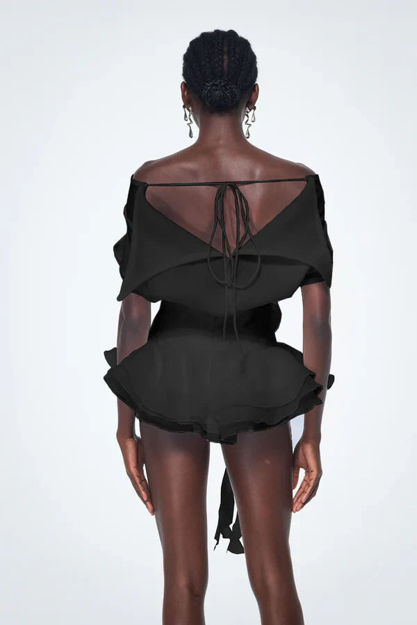 Brixton | Women's Off-Shoulder Ruffle Flower Mini Cocktail Dress