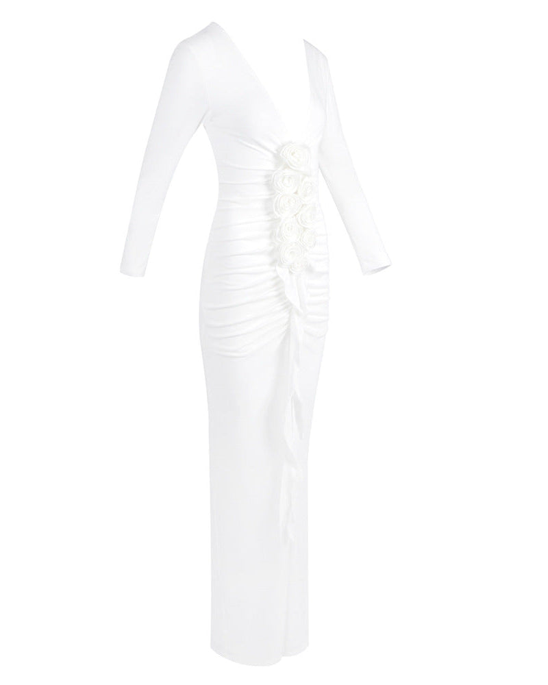 Paulina | Women's Long Sleeve V-Neck Bodycon Maxi Dress