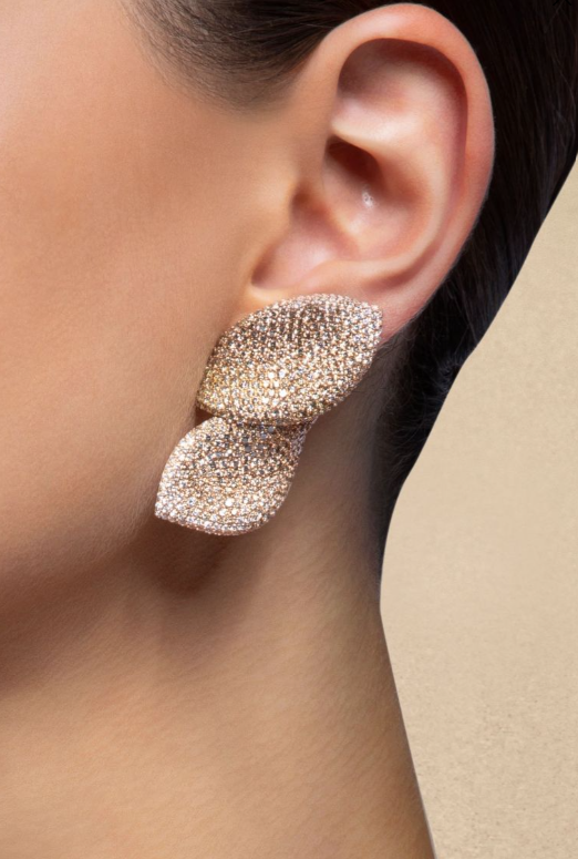 Ruby | Boucles d'oreilles femme feuille pavée de diamants