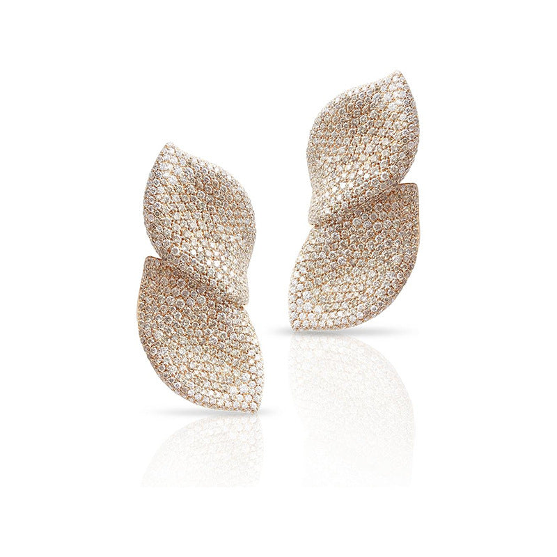 Ruby | Boucles d'oreilles femme feuille pavée de diamants