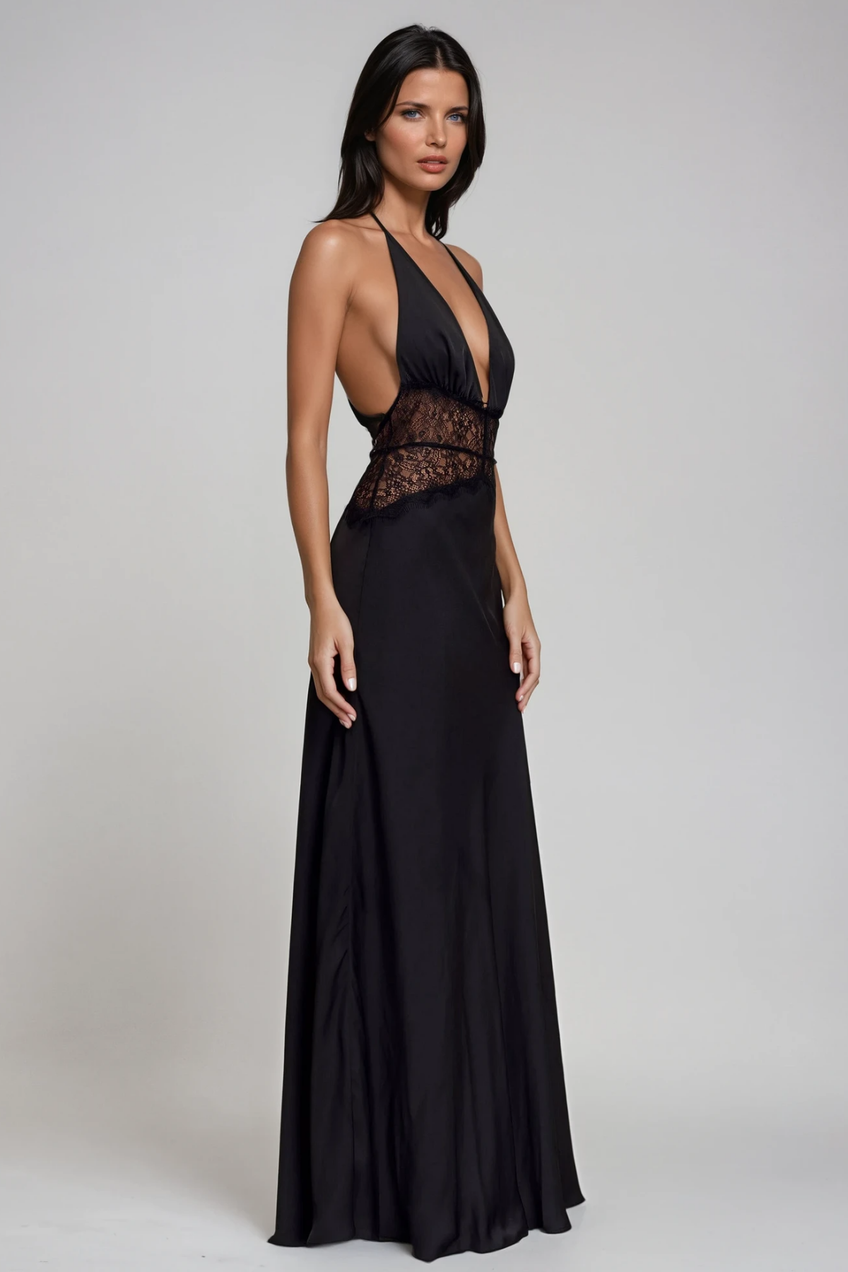 Séléné | Robe longue dos nu en dentelle décolletée pour femme