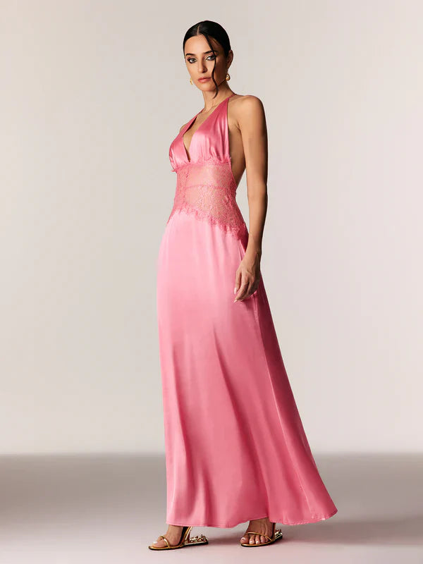 Séléné | Robe longue dos nu en dentelle décolletée pour femme