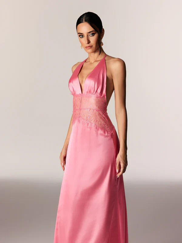 Séléné | Robe longue dos nu en dentelle décolletée pour femme