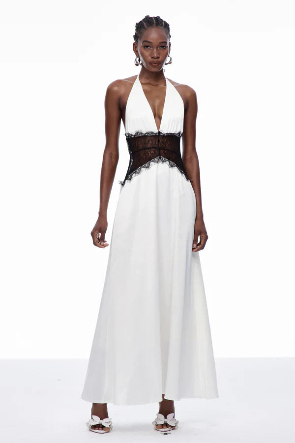 Séléné | Robe longue dos nu en dentelle décolletée pour femme