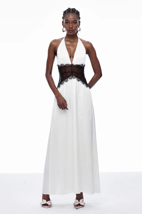 Séléné | Robe longue dos nu en dentelle décolletée pour femme
