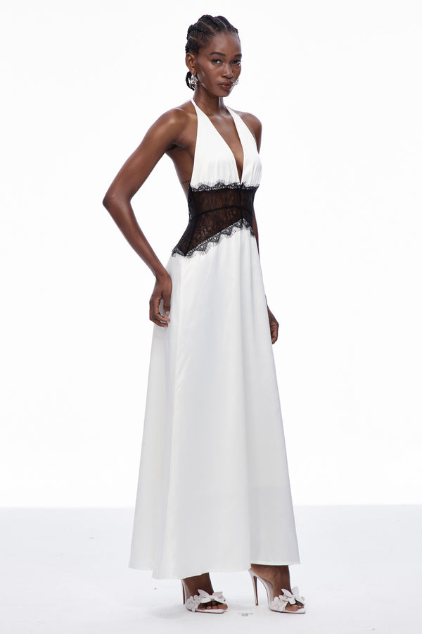 Séléné | Robe longue dos nu en dentelle décolletée pour femme