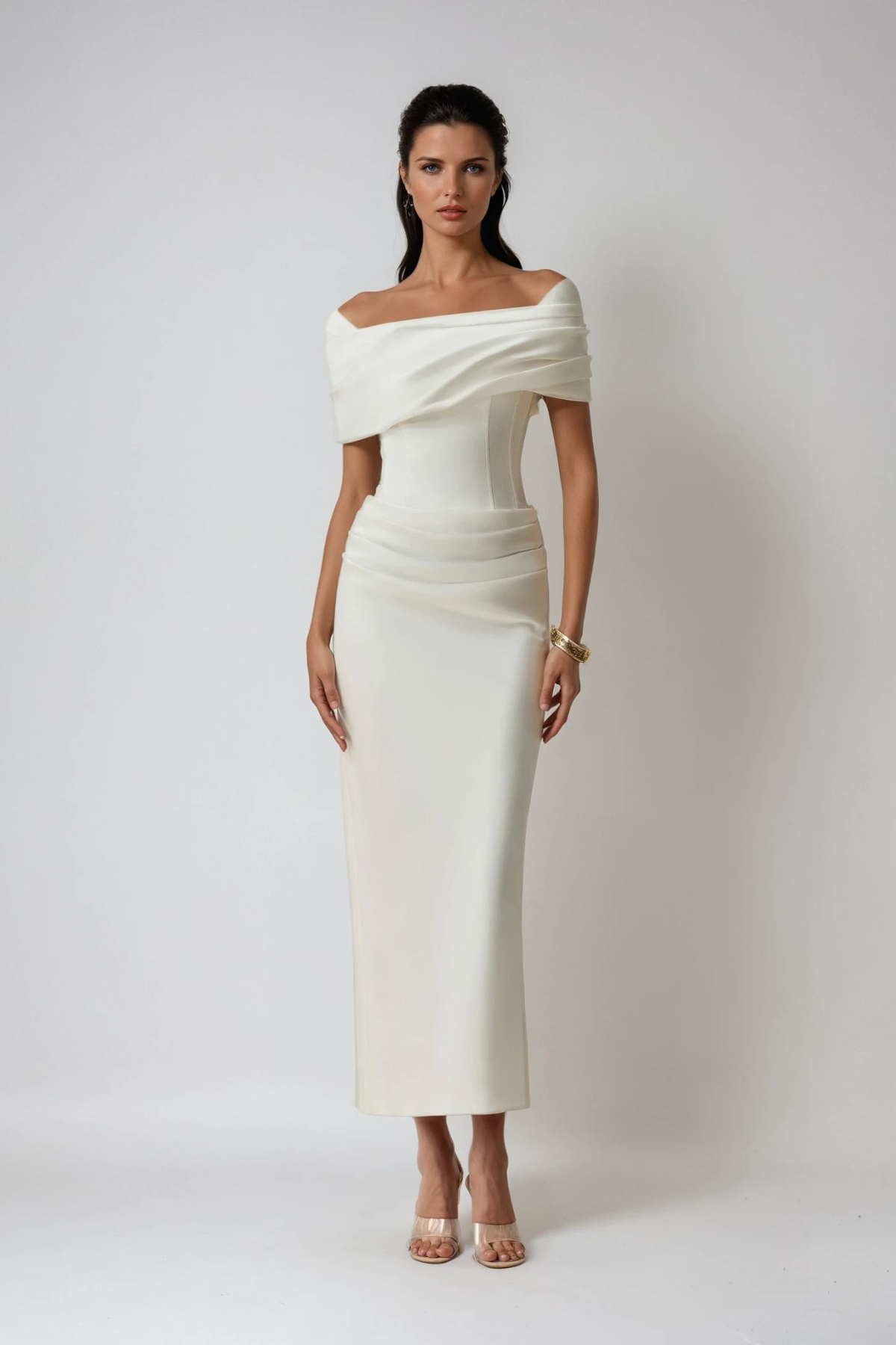 Thea | Robe de soirée longue froncée à épaules dénudées pour femme