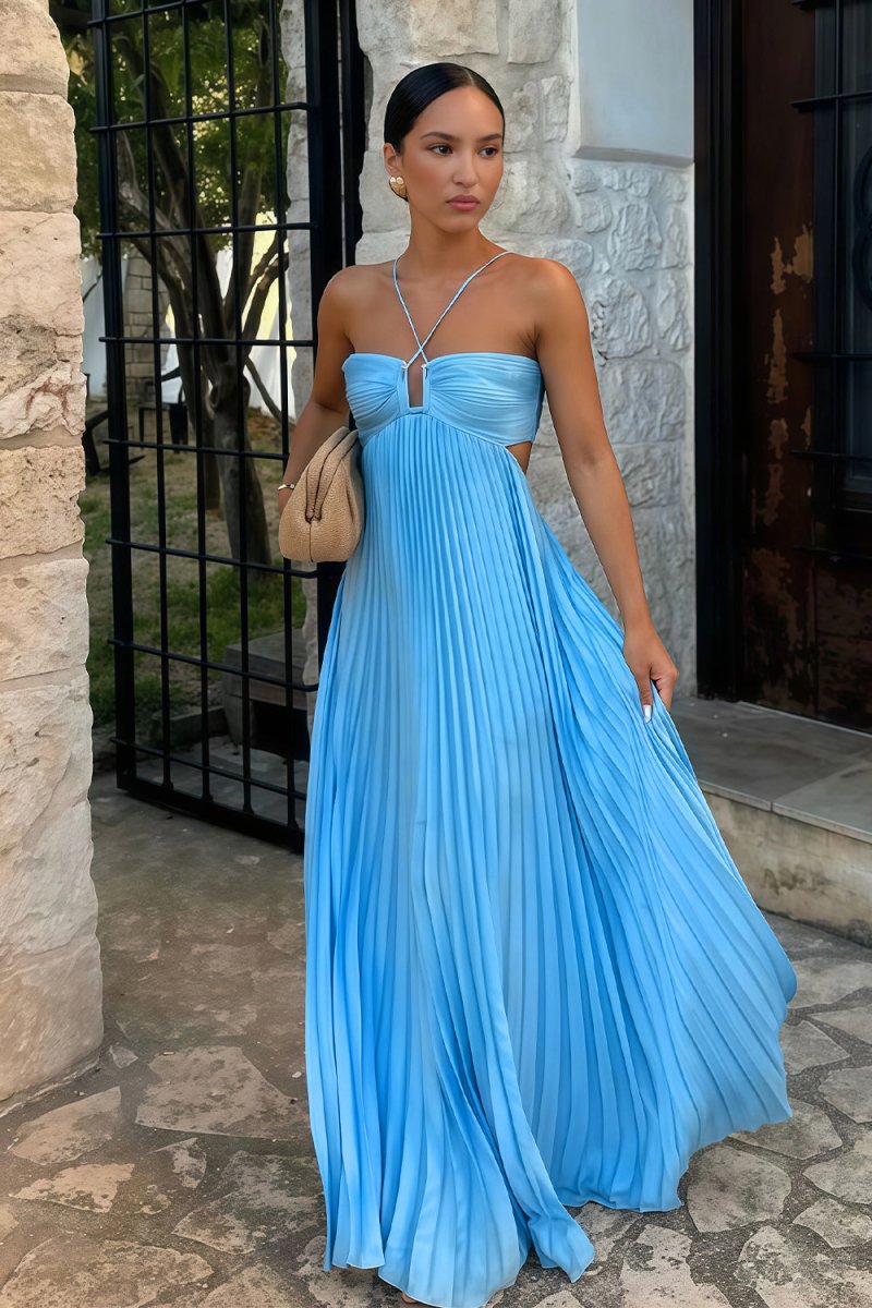 Luella | Robe longue de bal plissée à licou pour femme