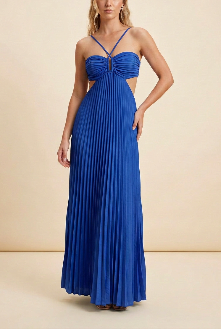 Luella | Robe longue de bal plissée à licou pour femme