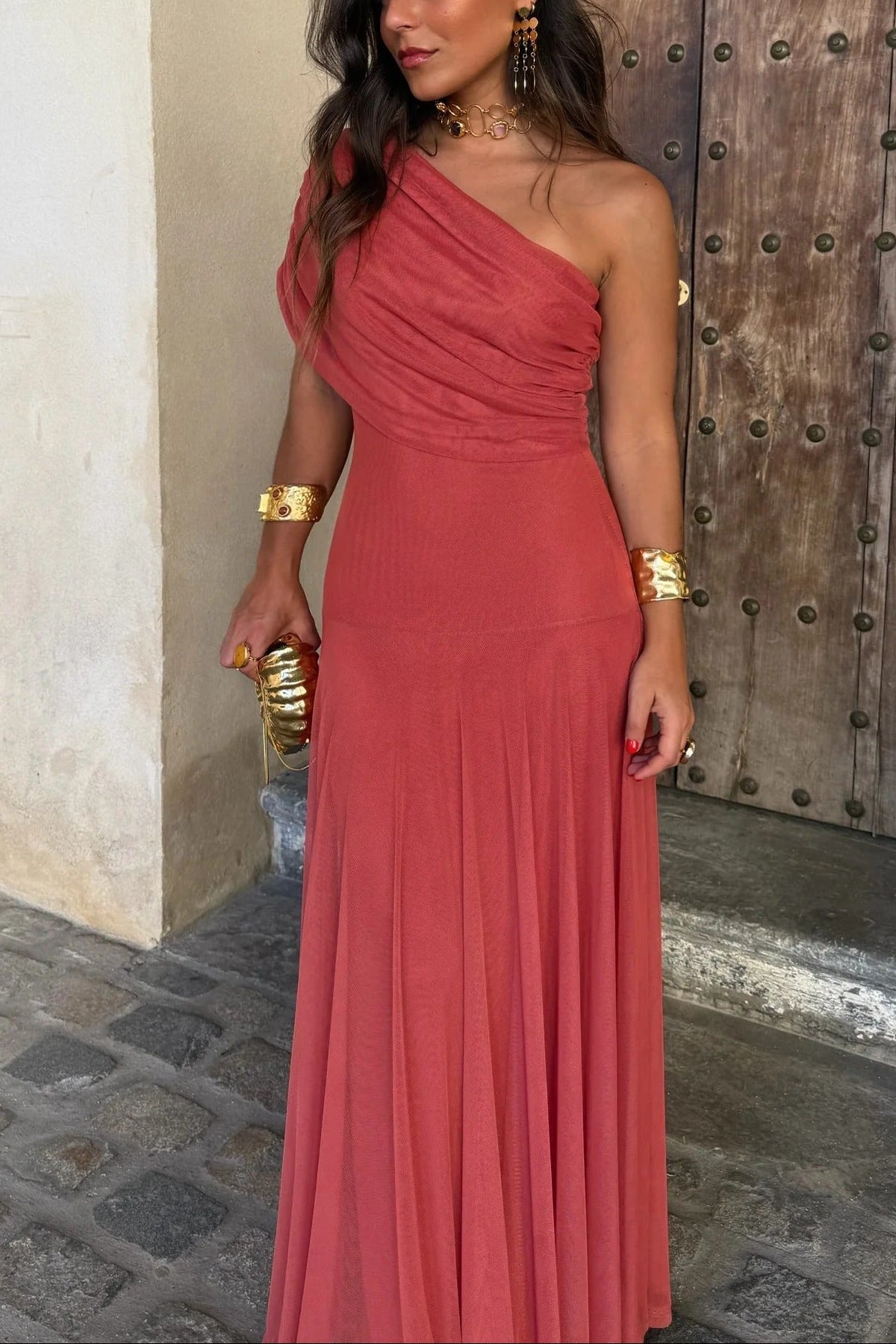 Brittany | Women's One-Shoulder Mesh Maxi Summer Dress