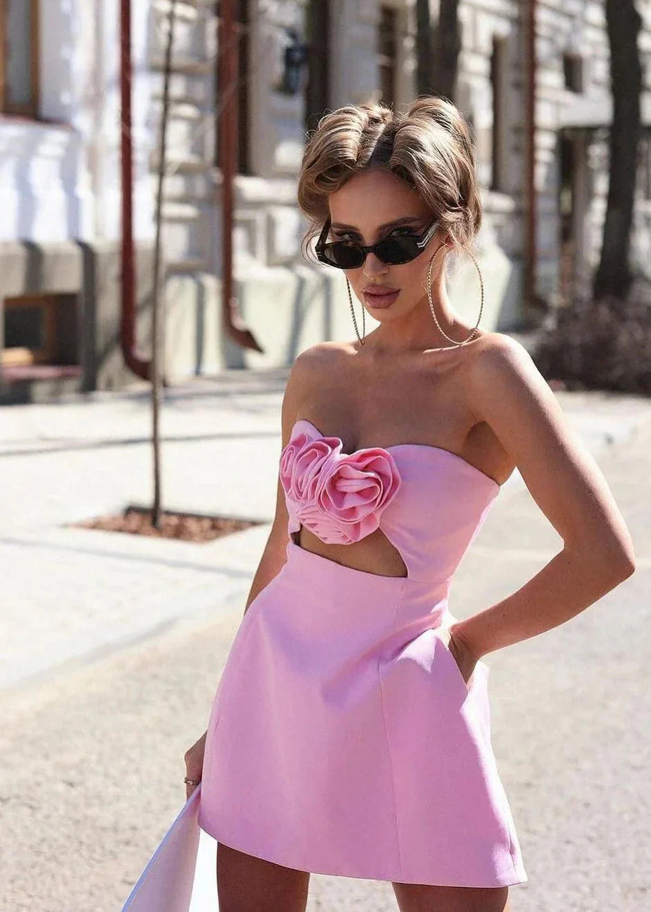 Elspeth | Women's Strapless Floral Mini Cocktail Dress