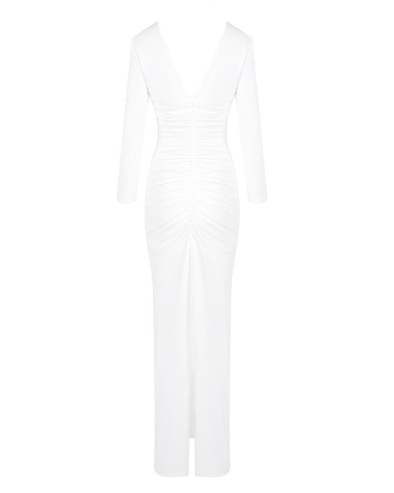Paulina | Women's Long Sleeve V-Neck Bodycon Maxi Dress