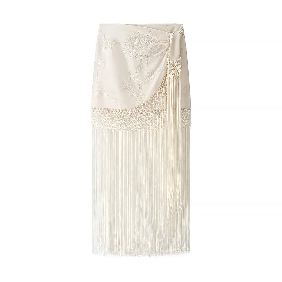 Zariah | Women's Wrap Silhouette Embroidery Fringe Skirt