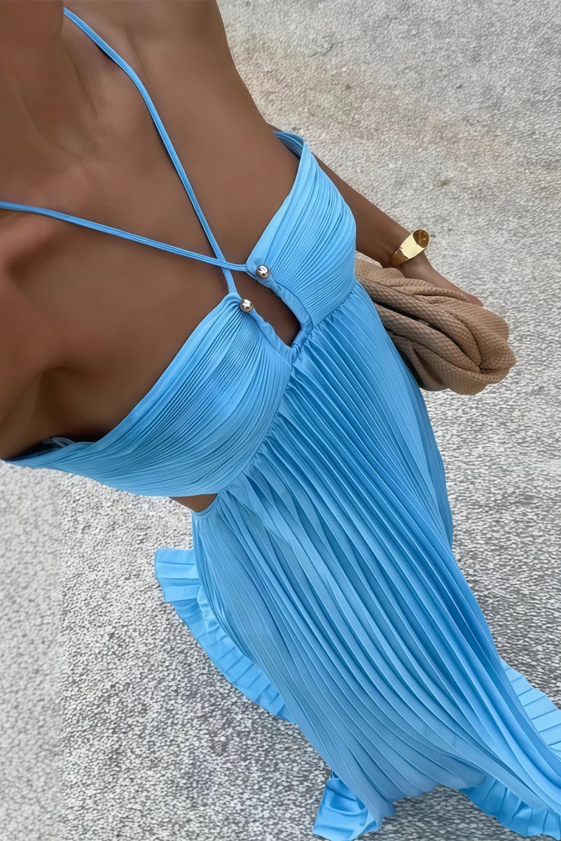 Luella | Robe longue de bal plissée à licou pour femme