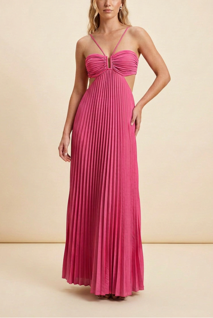 Luella | Robe longue de bal plissée à licou pour femme