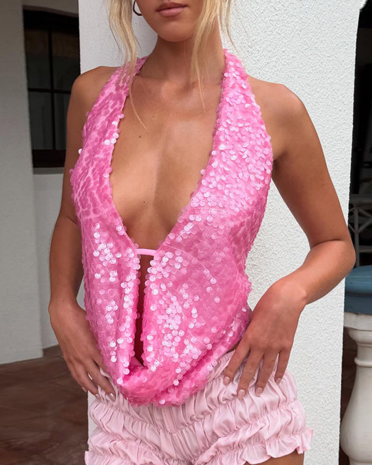 Faye | Women's Sleeveless Sequin Festival Party Top